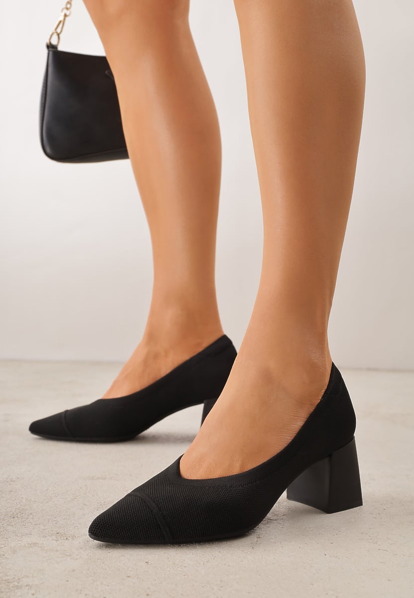 Czarne Czółenka VICES na Geometrycznym Słupku Daphilane 1