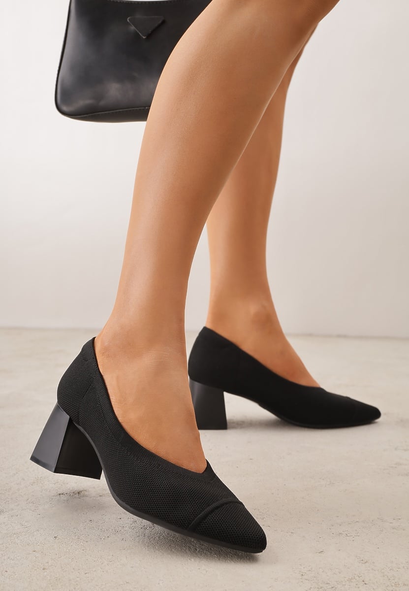 Czarne Czółenka VICES na Geometrycznym Słupku Daphilane 2