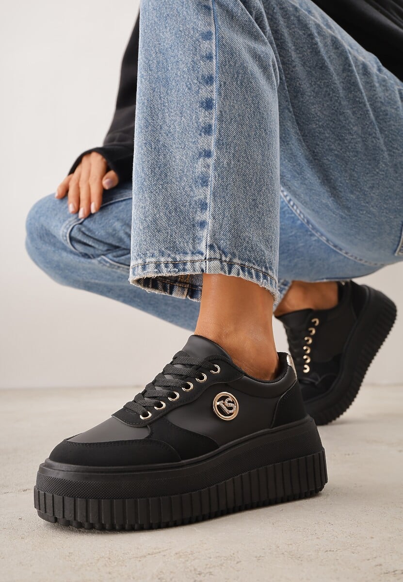 Czarne Chunky Sneakersy VICES z Aplikacją na Platformie ze Żłobieniami Ilunatesa 1