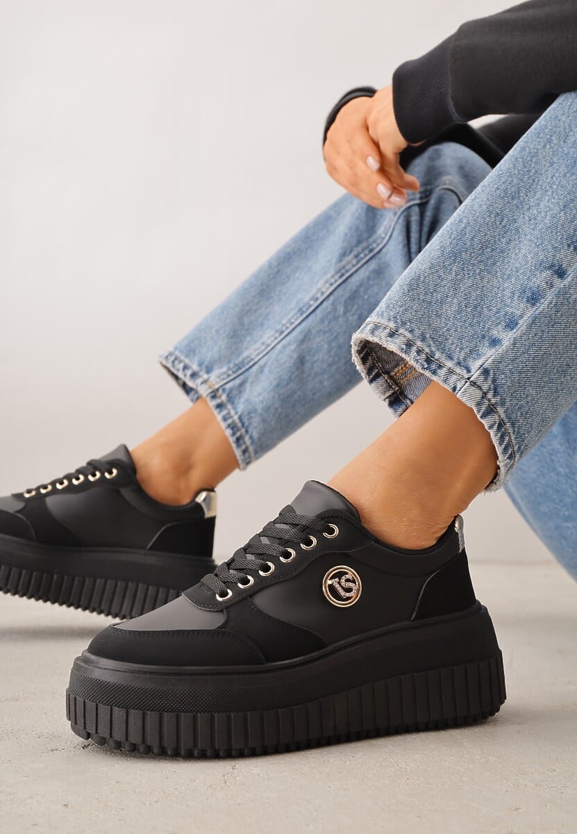 Czarne Chunky Sneakersy VICES z Aplikacją na Platformie ze Żłobieniami Ilunatesa 2