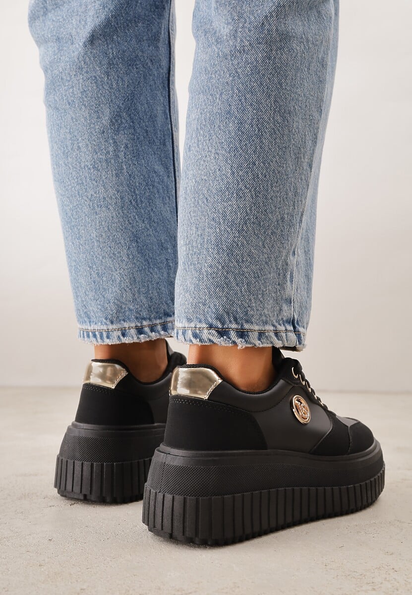 Czarne Chunky Sneakersy VICES z Aplikacją na Platformie ze Żłobieniami Ilunatesa 3