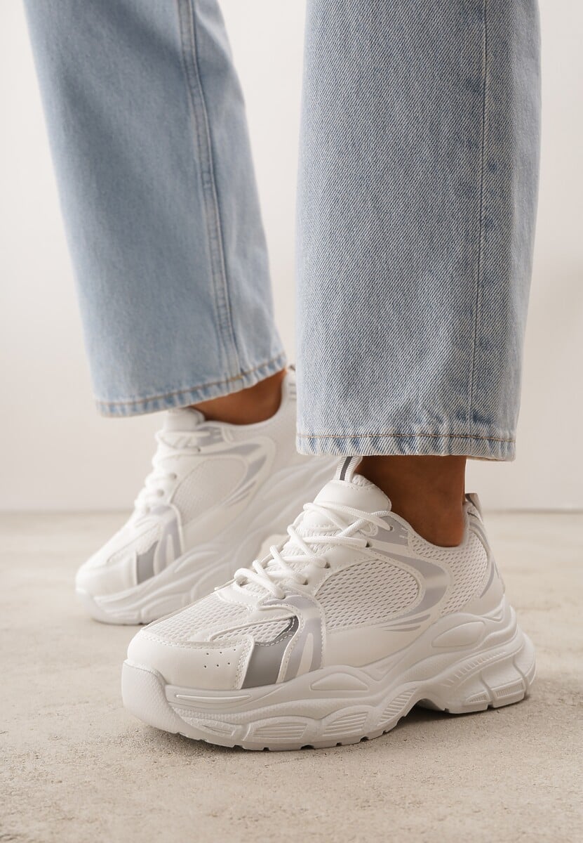 Białe Sneakersy VICES na Geometrycznej Platformie z Perforacją Elinata 3