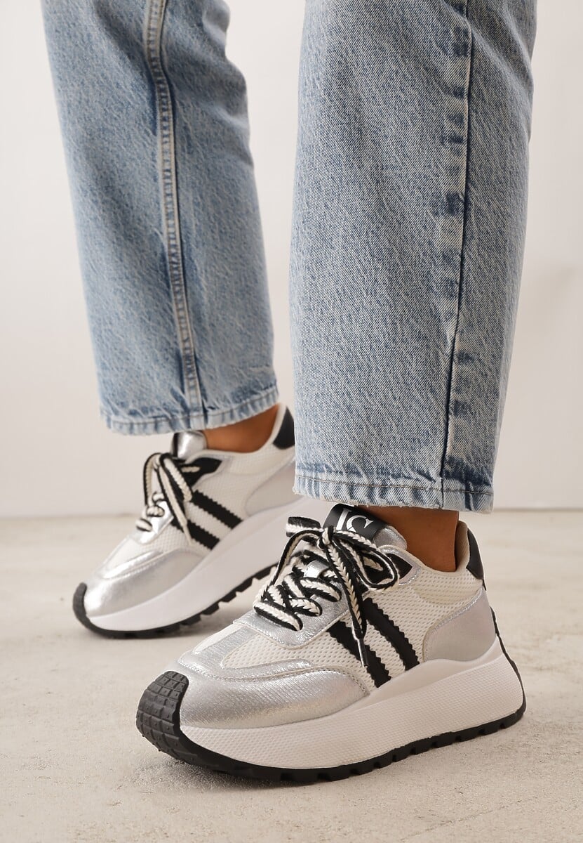 Srebrne Streetwearowe Sneakersy Chunky VICES na Platformie Ilnatea 2