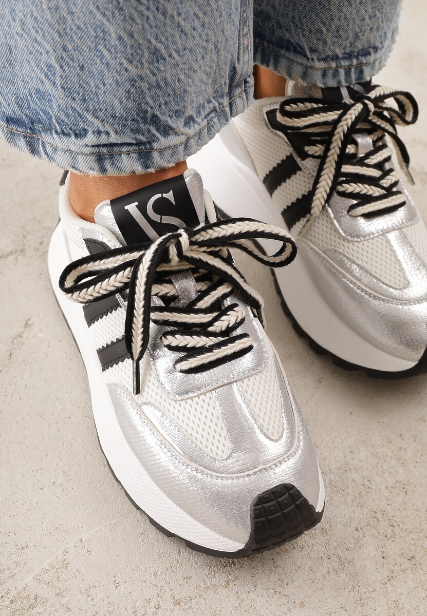 Srebrne Streetwearowe Sneakersy Chunky VICES na Platformie Ilnatea 3