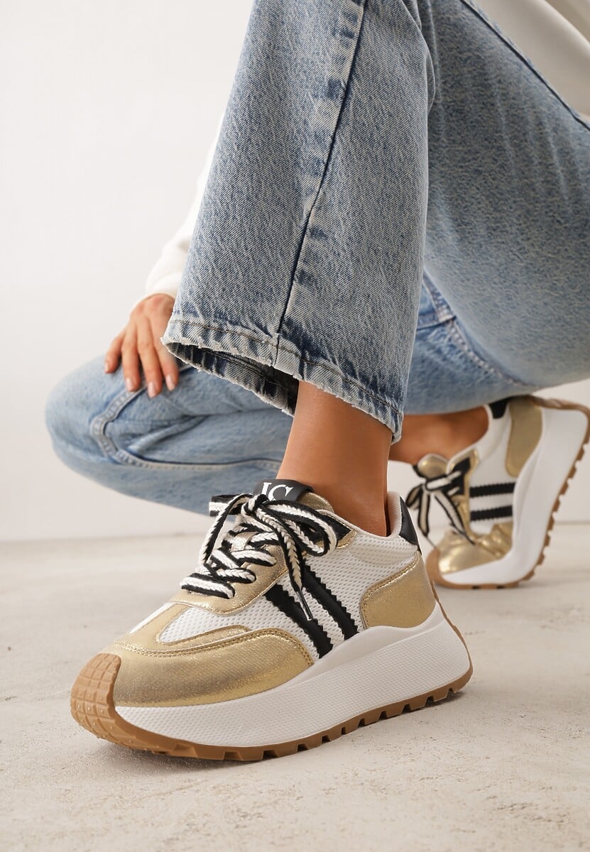 Złote Streetwearowe Sneakersy Chunky VICES na Platformie Ilnatea 2
