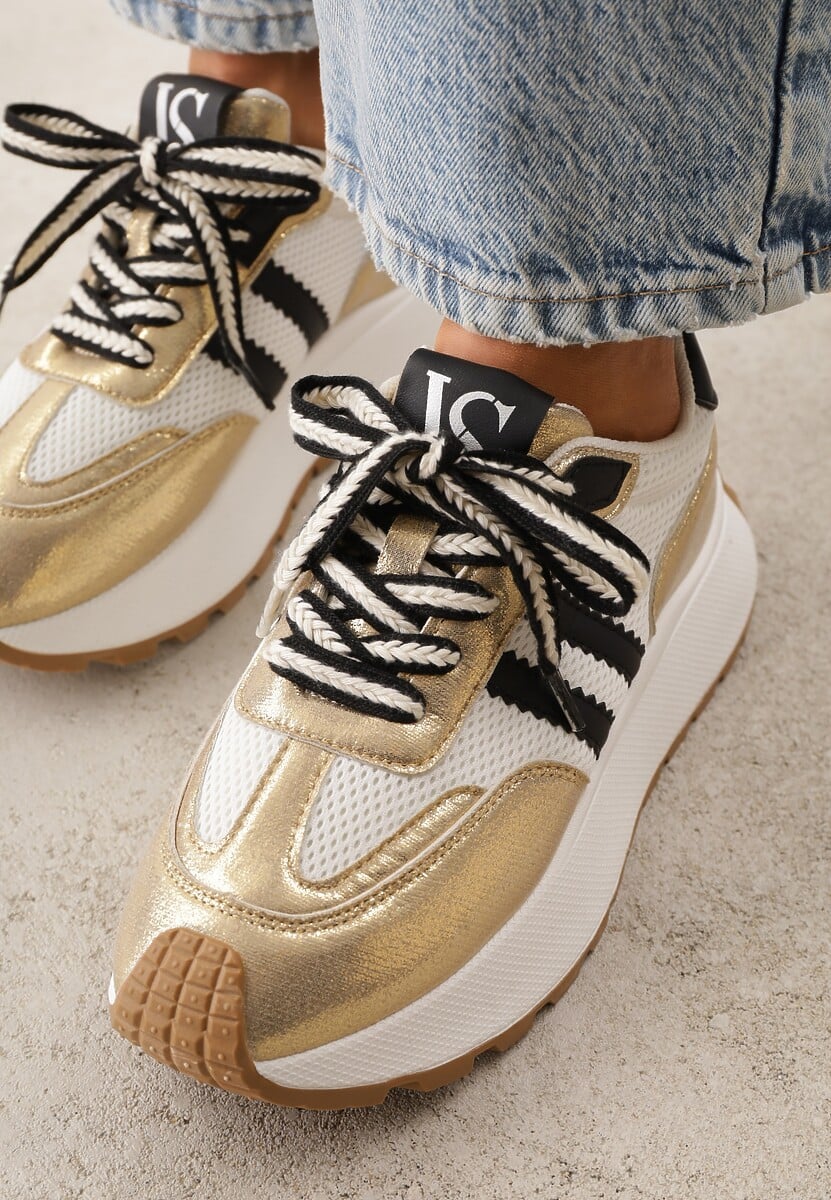 Złote Streetwearowe Sneakersy Chunky VICES na Platformie Ilnatea 3