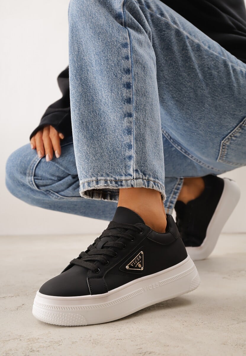 Czarne Chunky Sneakersy VICES na Platformie z Ozdobą w Kształcie Gwiazdki Anatale 2