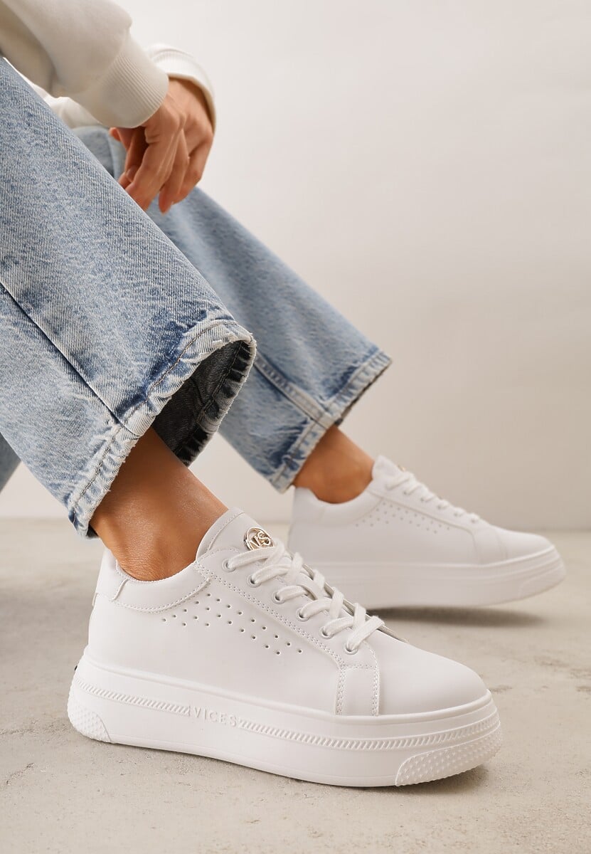 Białe Sneakersy VICES Ozdobione Gwiazdą i Błyszczącą Wstawką Oranatta 2