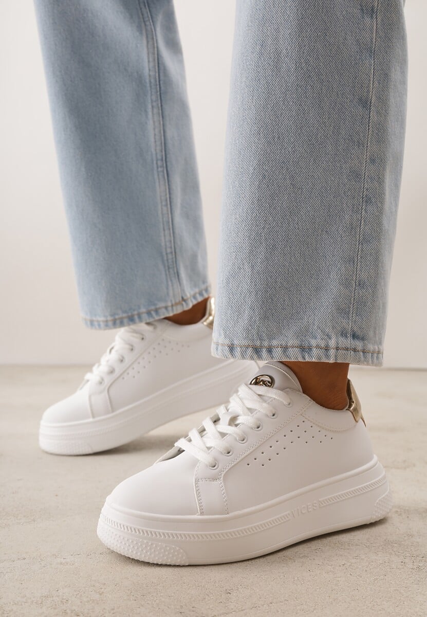 Biało-Złote Sneakersy VICES Ozdobione Gwiazdą i Błyszczącą Wstawką Oranatta 2