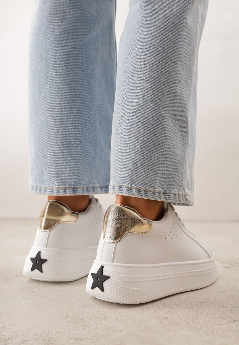 Biało-Złote Sneakersy VICES Ozdobione Gwiazdą i Błyszczącą Wstawką Oranatta 3
