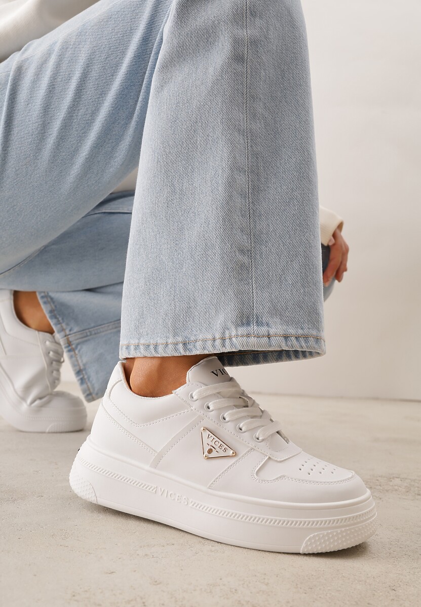 Białe Sneakersy Basic VICES na Platformie z Trójkątnym Zdobieniem Mellinata 2