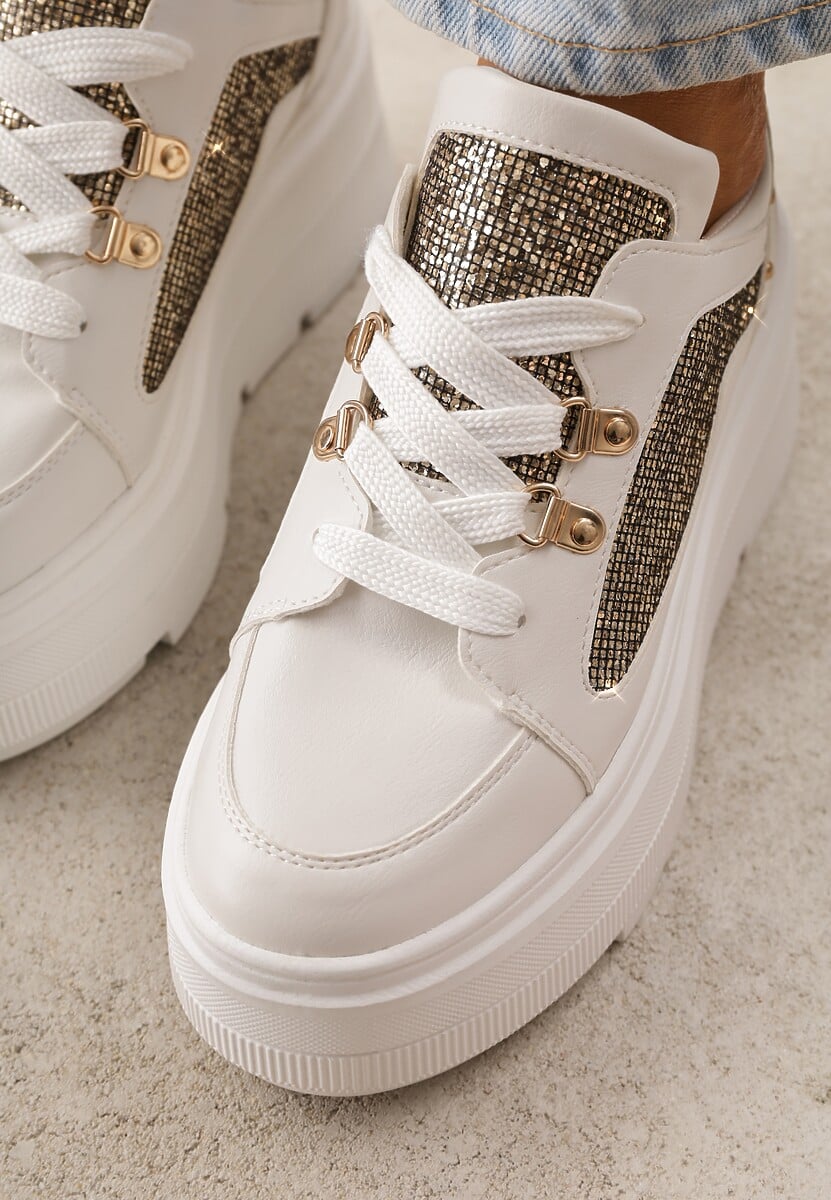 Białe Sneakersy VICES na Koturnie z Brokatowymi Wstawkami Morinatea 3