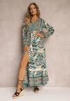 Rochie verde cu elastic în talie model etnic Kapha