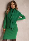 Zielona Sukienka Dzianinowa z Asymetryczną Narzutką Phaidra