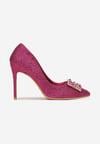 Pantofi cu Toc Stiletto Fucsia cu Sclipici și Pietre Dulcinia