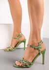 Zielone Metaliczne Sandały na Szpilce z Kryształkami Iaeti