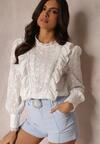 Bluză Albă cu Dantelă Volane și Fir Metalic Otha