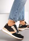 Czarno-Beżowe Sznurowane Sneakersy z Ozdobnymi Wstawkami Sandelal