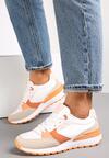 Biało-Pomarańczowe Sznurowane Sneakersy z Ozdobnymi Wstawkami Sandelal