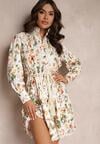 Rochie Albă Cloș cu Inserții de Dantelă și Șnur Payten