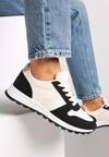 Biało-Czarne Sznurowane Sneakersy na Płaskiej Podeszwie z Wycięciami i Wstawkami Zaylynn