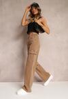 Brązowe Jeansy Cargo High Waist z Kieszeniami Anora