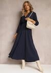 Rochie bleumarin tip plic cu elastic și curea în talie decorată cu pliuri Kaylina