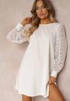 Rochie mini albă cu mâneci din plasă Unicie