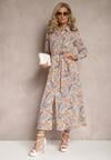 Rochie Cămașă Maxi Portocaliu-Bleumarin cu Buzunare și Nasturi Merra