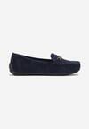 Mocasini Bleumarin cu Carâmbi peste Gleznă cu Cusături și Curea Decorativă Alydora