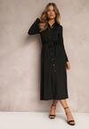 Czarna Długa Sukienka Koszulowa z Wiązaniem w Talii Levae