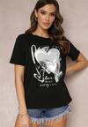 Czarny Bawełniany T-shirt z Metalicznym Nadrukiem Arala