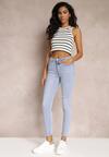 Jasnoniebieskie Jeansy Skinny z Efektem Push Up i Przetarciami Kelyna