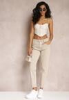 Jeans bej Mom Fit cu talie înaltă Kasena