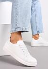 Sneakerși Albi cu Talpă Plată Inserție Decorativă și Șireturi Neotine