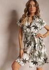 Rochie din Bumbac Verde Închis cu Guler și Curea din Material Zariala