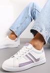 Biało-Fioletowe Sznurowane Sneakersy na Płaskiej Podeszwie z Kolorowymi Wstawkami Karera