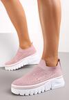 Różowe Sneakersy z Krótką Elastyczną Cholewką na Platformie Ozdobione Cyrkoniami Eloria
