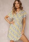 Żółta Kopertowa Sukienka Mini z Gumką w Talii z Wiskozy Samata