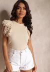Jasnobeżowy Top z Bawełny z Ozdobną Koronką  Adexis
