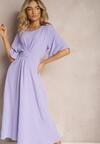 Rochie Violet Cloș Maxi cu Mânecă Largă și Elastic în Talie Sador