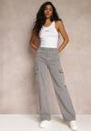 Jasnoszare Jeansy Cargo High Waist z Kieszeniami Anora