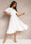 Biała Sukienka z Gumką w Talii Krótkim Rękawem i Kopertowym Dekoltem Kelila