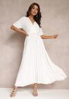 Biała Rozkloszowana Sukienka Plisowana z Wiązanym Paskiem Eilemona