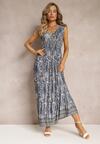 Niebiesko-Granatowa Wiskozowa Sukienka Maxi o Wzorze Paisley z Cienkimi Gumkami w Talii Trueth