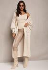 Cardigan lung de culoare bej deschis cu mâneci bufante Mesho
