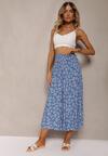 Pantaloni albaștri din bumbac cu croială largă 7/8 și elastic în talie Elenthe