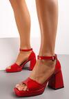 Czerwone Lakierowane Sandały z Kwadratowym Noskiem na Słupku Arephne