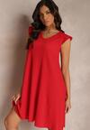 Czerwona Sukienka Midi Trapezowa z Materiału z Ozdobnym Tłoczeniem Emlia