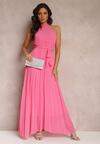 Różowa Sukienka Maxi bez Rękawów z Gumką w Talii z Plisowanej Tkaniny Pesstia